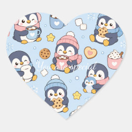 Cute Kawaii Penguin Winter Pattern | Cozy Hot Coco Hart Sticker