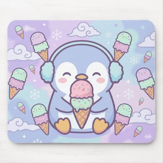 Cute Kawaii Penguin with Ice Cream Mouse Pad Muismat (Voorkant)