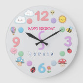 Cute Kawaii Personalized Birthday Name Grote Klok (Voorkant)