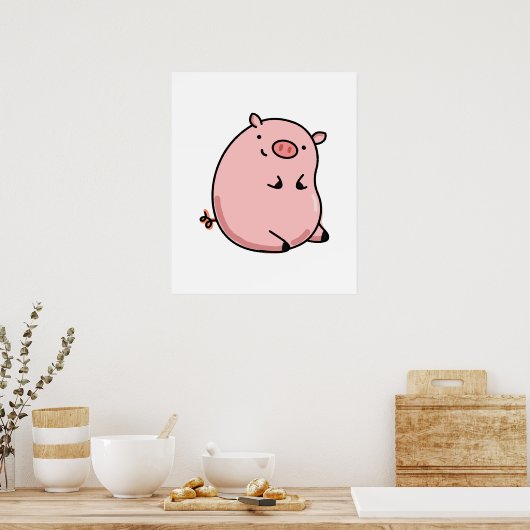 Cute Kawaii Pig Poster (Keuken)