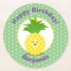 Cute kawaii pineapple cartoon ronde kartonnen onderzetter