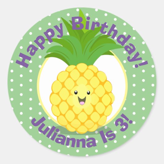 Cute kawaii pineapple cartoon ronde sticker (Voorkant)