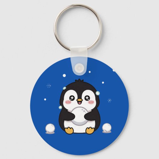 Cute Kawaii Pinguïn Winter Sleutelhanger (Voorkant)