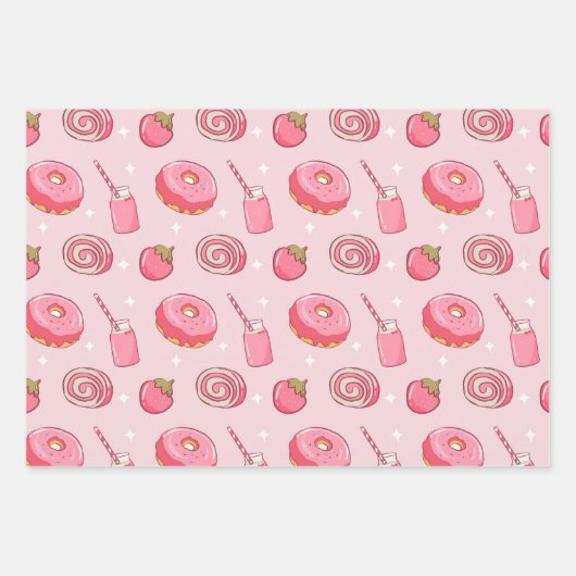 Cute Kawaii Pink Aesthetic Foods Seamless Pattern Inpakpapier Vel (Voorkant)