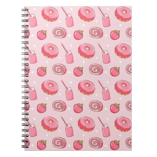 Cute Kawaii Pink Aesthetic Foods Seamless Pattern Notitieboek (Voorkant)