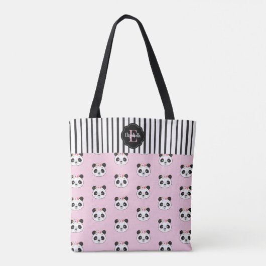 Cute Kawaii Pink Black Panda Monogram Tote Bag (Achterkant)