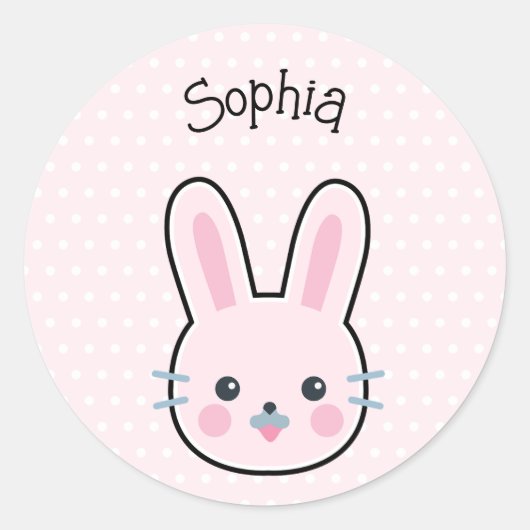 Cute Kawaii Pink Bunny and Polka Dots Ronde Sticker (Voorkant)