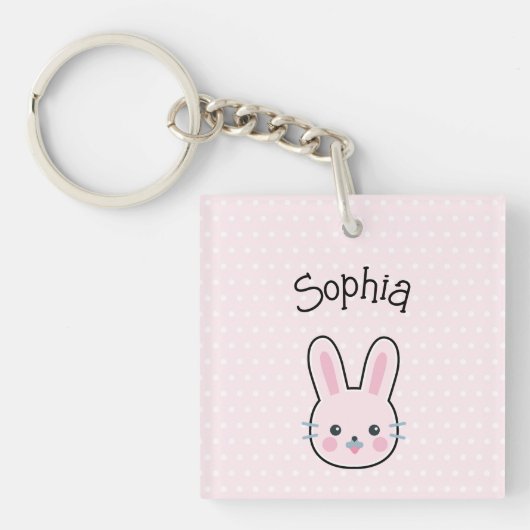 Cute Kawaii Pink Bunny and Polka Dots Sleutelhanger (Voorkant)