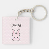 Cute Kawaii Pink Bunny and Polka Dots Sleutelhanger (Achterkant)