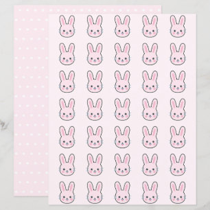 Cute Kawaii Pink Bunny Polka Dots Scrapbook Paper
