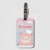 Cute Kawaii Pink Cat Bagagelabel (Voorkant (verticaal))