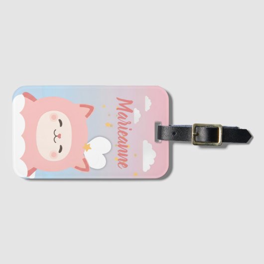 Cute Kawaii Pink Cat Bagagelabel (Voorkant (horizontaal))