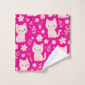 Cute Kawaii Pink Cats and Flowers Towel Set Bad Handdoek (Wasdoekje)