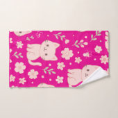 Cute Kawaii Pink Cats and Flowers Towel Set Bad Handdoek (Handdoek)