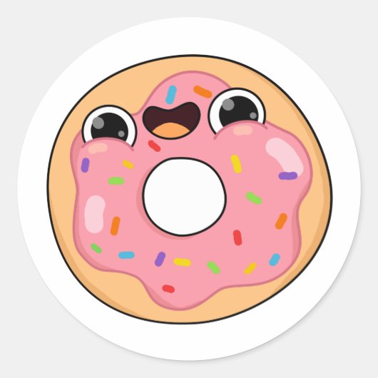 Cute Kawaii Pink Donut Ronde Sticker (Voorkant)