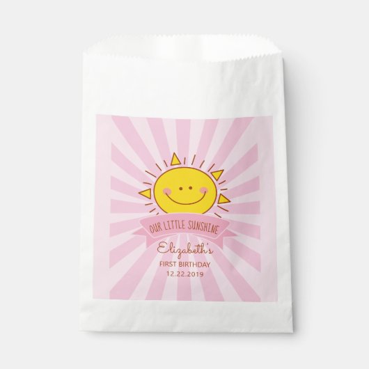 Cute Kawaii Pink Little Sunshine Kinder 1st Birthd Bedankzakje (Voorkant)