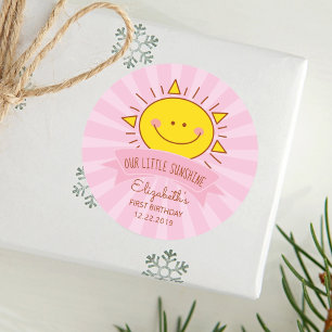 Cute Kawaii Pink Little Sunshine Kinder 1st Birthd Ronde Sticker