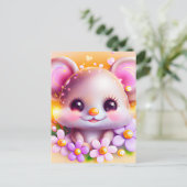 Cute Kawaii Pink Mouse Briefkaart (Staand voorkant)