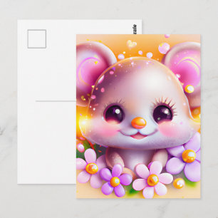 Cute Kawaii Pink Mouse Briefkaart