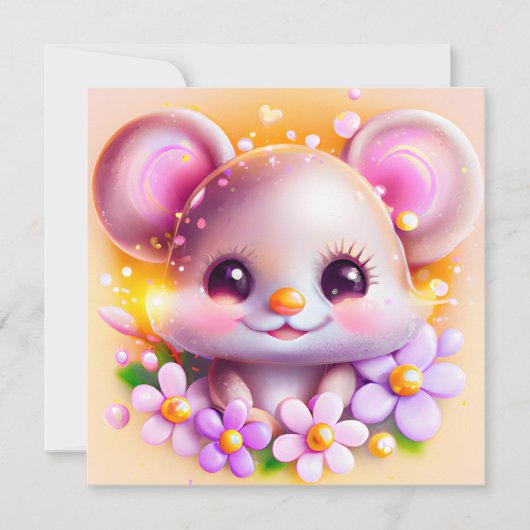 Cute Kawaii Pink Mouse Feestdagenkaart (Voorkant)