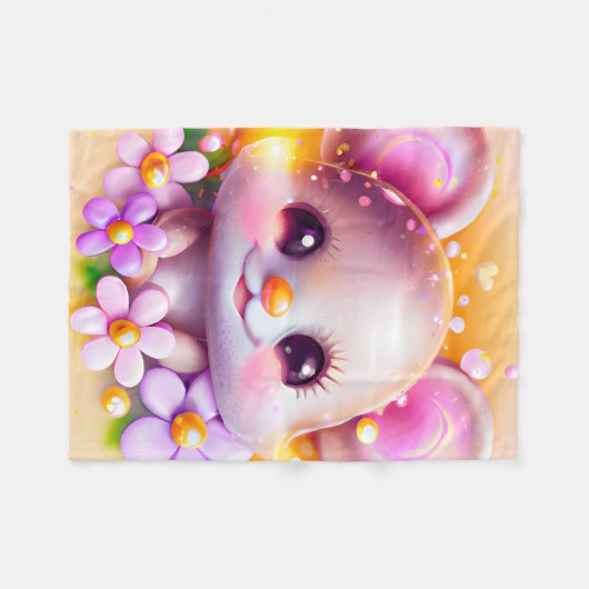 Cute Kawaii Pink Mouse Fleece Deken (Voorkant (Horizontaal))