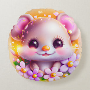 Cute Kawaii Pink Mouse Rond Kussen