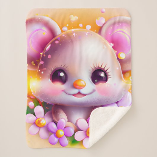 Cute Kawaii Pink Mouse Sherpa Deken (Voorkant)