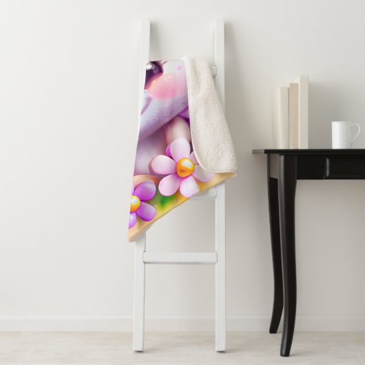 Cute Kawaii Pink Mouse Sherpa Deken (In situ)