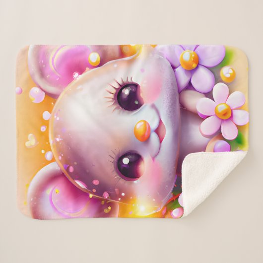 Cute Kawaii Pink Mouse Sherpa Deken (Voorkant (horizontaal))