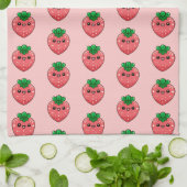 Cute Kawaii Pink Strawberry Character Theedoek (Gevouwen)