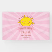 Cute Kawaii Pink Sunshine Kinder 1e verjaardag Spandoek (Horizontaal)
