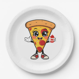 Cute Kawaii Pizza Slice Paper Plates Fun Party Foo Papieren Bordje