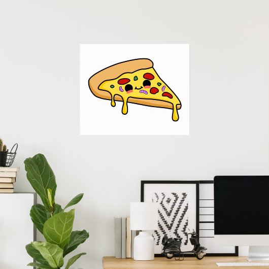 Cute Kawaii Pizza Slice Poster (Thuiskantoor)