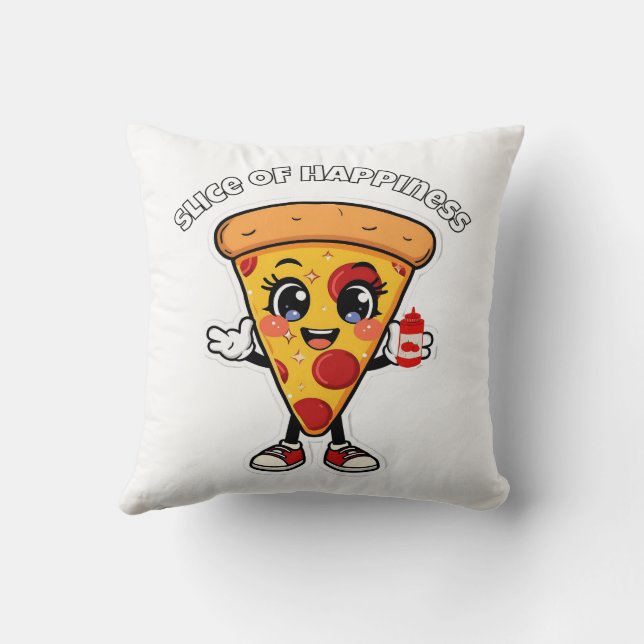 Cute Kawaii Pizza Throw Pillow – Adorable Cartoon  Kussen (Achterkant)