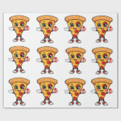 Cute Kawaii Pizza Wrapping Paper for Kids Birthday Cadeaupapier (Vlak)