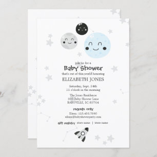 Cute Kawaii Planet and Moons Baby shower Kaart