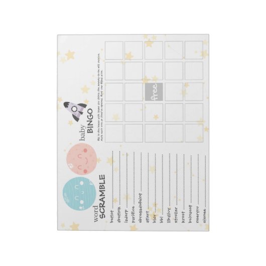 Cute Kawaii Planet Baby Gender Reopenbaarle Games Notitieblok (Linkerzijde)