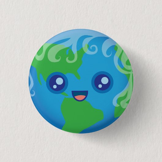 Cute Kawaii Planet Earth Character Ronde Button 3,2 Cm (Voorkant)