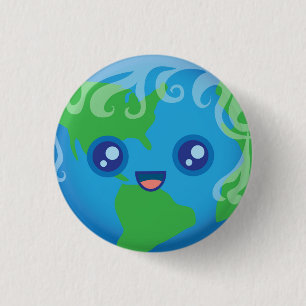 Cute Kawaii Planet Earth Character Ronde Button 3,2 Cm