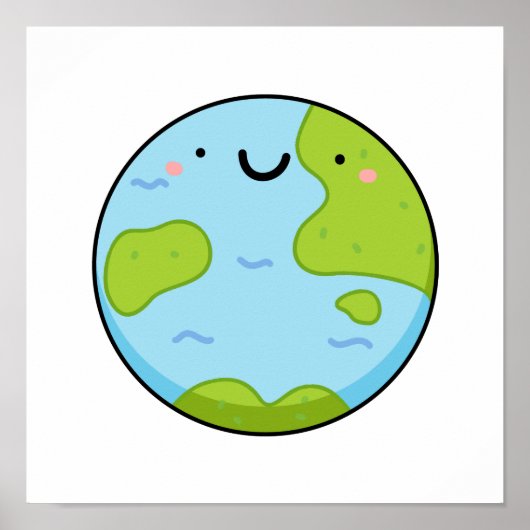 Cute Kawaii Planet Earth Poster (Voorkant)