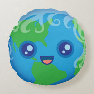 Cute Kawaii Planet Earth Rond Kussen