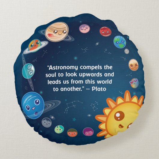 Cute Kawaii Planet Earth Rond Kussen (Achterkant)