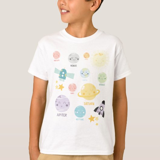 Cute Kawaii Planet Solar System Astronomie T-shirt (Voorkant)