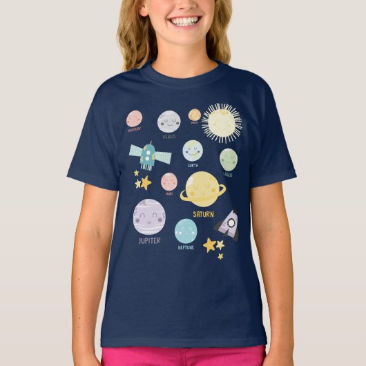Cute Kawaii Planet Solar System Astronomie T-shirt (Voorkant)
