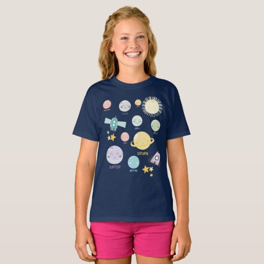 Cute Kawaii Planet Solar System Astronomie T-shirt (Voorkant volledig)
