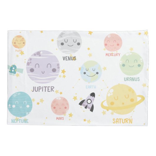 Cute Kawaii Planet Solar System Kind Kussensloop (Achterkant-Links)