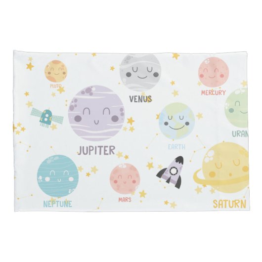 Cute Kawaii Planet Solar System Kind Kussensloop (Achterkant-Rechts)