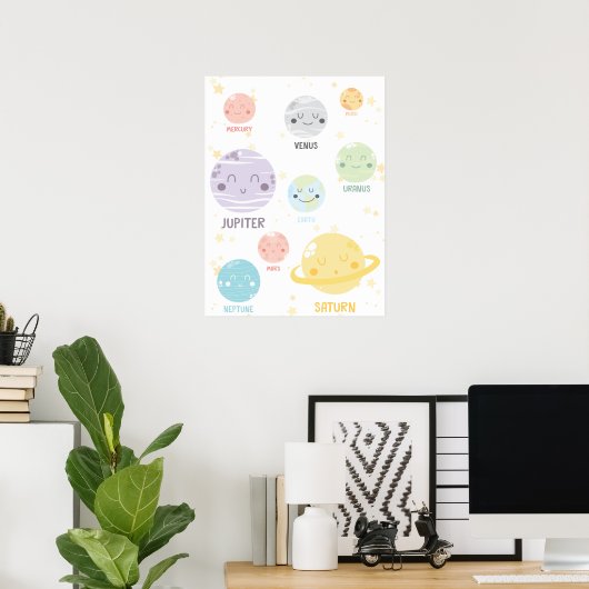 Cute Kawaii Planets Buitspace Kind Poster (Thuiskantoor)