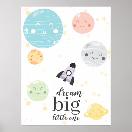 Cute Kawaii Planets Dream Big Little One Poster (Voorkant)