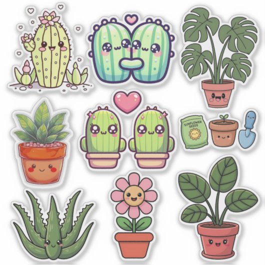 Cute Kawaii Plants Sticker (Voorkant)